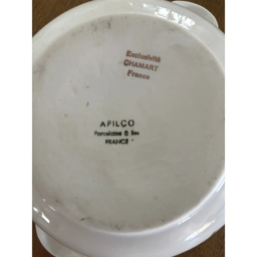 Apilco Casserole Dish White Garden Vegetables Porcelaine a feu France